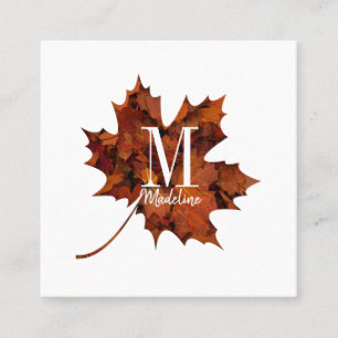 Aangepaste Herfst van Floral Monogram Maple Leaf Vierkante Visitekaartje