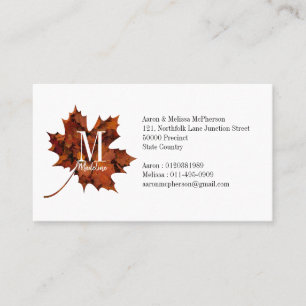 Aangepaste Herfst van Floral Monogram Maple Leaf Visitekaartje