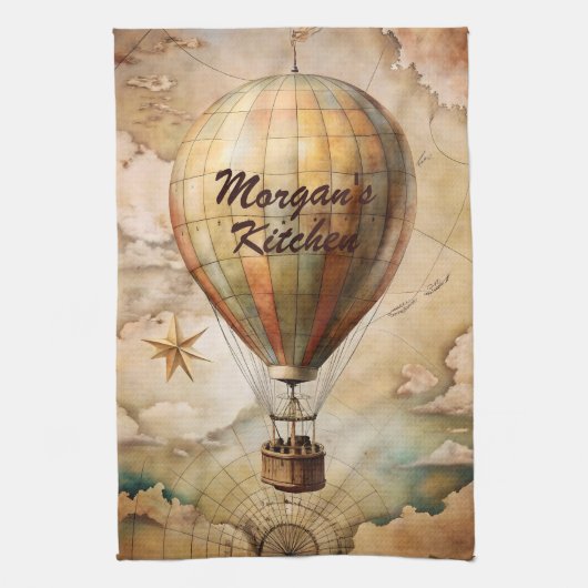 Aangepaste  heteluchtballon | Antiek reis Theedoek (Verticaal)