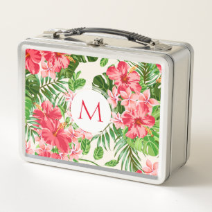 Aangepaste Hibiscus Bloem Monogram Metalen Lunchbo