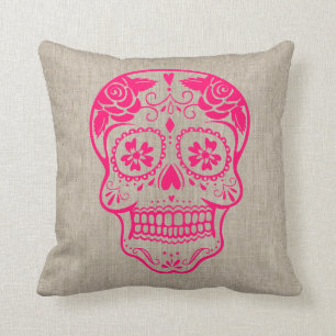 Aangepaste hipster Sugar Skull Neon Pink Kussen