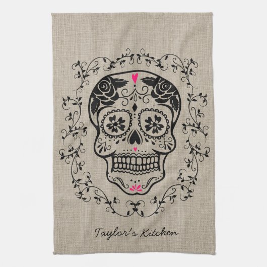 Aangepaste hipster Sugar Skull Theedoek (Verticaal)
