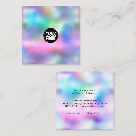 Aangepaste holografische iriserende logo vierkante visitekaartje (Voorkant / Achterkant)