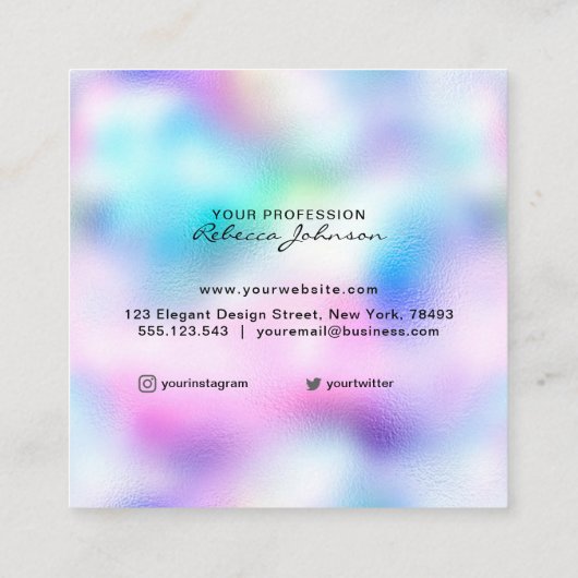 Aangepaste holografische iriserende logo vierkante visitekaartje (Achterkant)