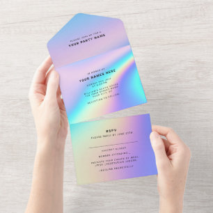 Aangepaste holografische moderne elegante all in one uitnodiging