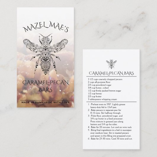 Aangepaste homemade Caramel-Pecan Bars HoneyBee Re Visitekaartje (Voorkant / Achterkant)