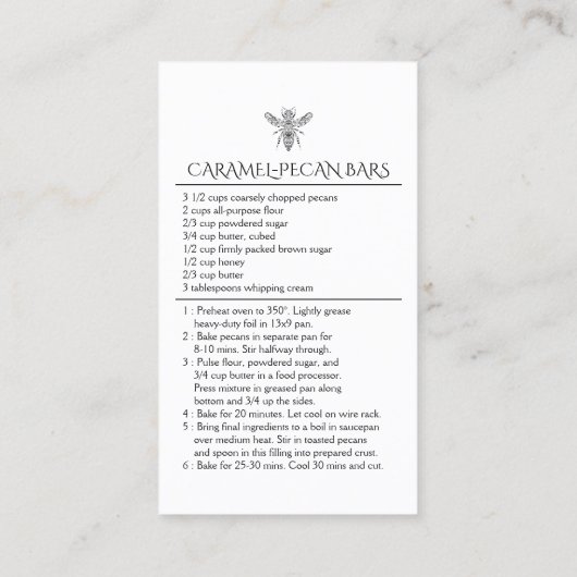 Aangepaste homemade Caramel-Pecan Bars HoneyBee Re Visitekaartje (Achterkant)