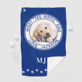Aangepaste hond Beste Papa Ooit Golfer Blauw Foto Golfhanddoek (Insitu)