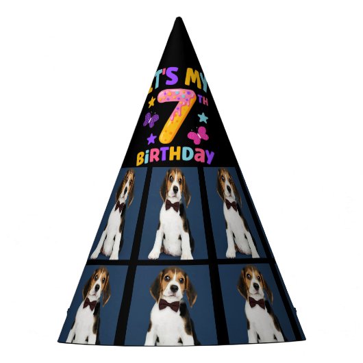 Aangepaste hond Foto 7e verjaardagsfeestje Pet Feesthoedjes (Voorkant)