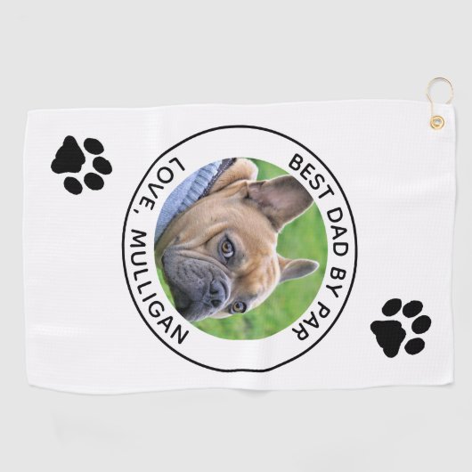 Aangepaste hond Foto beste vader, zwart wit zwart Golfhanddoek (Horizontaal)