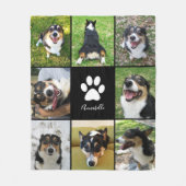 Aangepaste hond Foto Collage Pet Paw Print Black Fleece Deken (Voorkant)