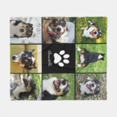 Aangepaste hond Foto Collage Pet Paw Print Black Fleece Deken (Voorkant (Horizontaal))