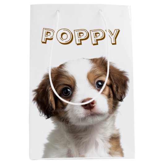 Aangepaste Hond Foto & Naam Gift Bag Medium Cadeauzakje (Voorkant)