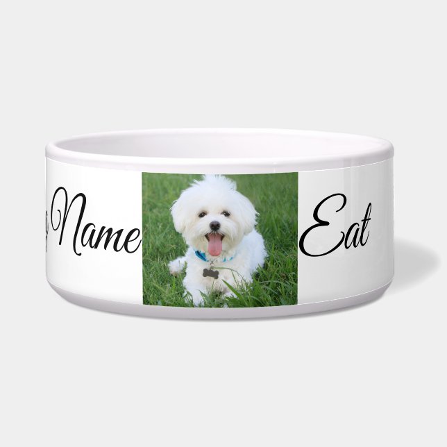 Aangepaste Hond Foto Naam Kom (Voorkant)