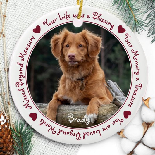 Aangepaste hond Foto Red Pet Memorial Keramisch Ornament