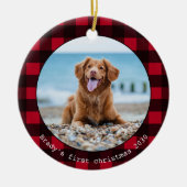 Aangepaste hond huisdier foto Kerstmis Rode Buffel Keramisch Ornament (Voorkant)