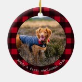 Aangepaste hond huisdier foto Kerstmis Rode Buffel Keramisch Ornament (Achterkant)