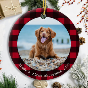 Aangepaste hond huisdier foto Kerstmis Rode Buffel Keramisch Ornament