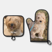 Aangepaste hond kat huisdier foto en naam geperson ovenwant & pannenlap set (Voorkant)