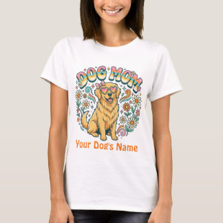 Aangepaste hond-moeder Golden Retriever Retro 70s T-shirt