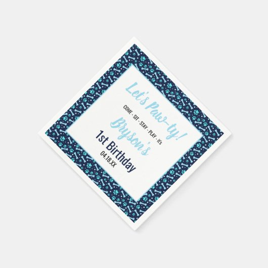 Aangepaste Hond Verjaardag Blauwe Poot Print Puppy Servet (Hoek)