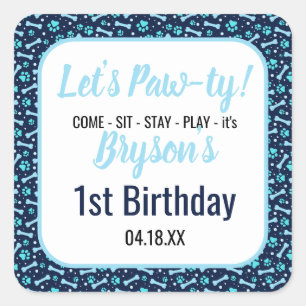 Aangepaste Hond Verjaardag Blauwe Poot Print Puppy Vierkante Sticker