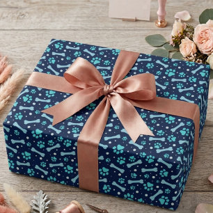 Aangepaste Hond Verjaardag Blauwe Pootafdruk Puppy Cadeaupapier
