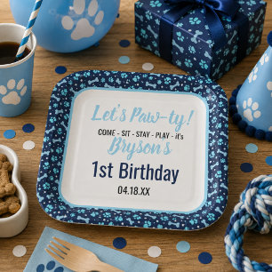 Aangepaste Hond Verjaardag Blauwe Pootafdruk Puppy Papieren Bordje