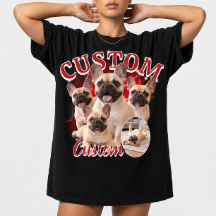 Aangepaste honden-bootlegfotocollage, vintage 90s t-shirt