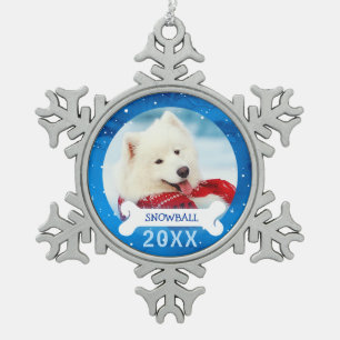 Aangepaste honden Kerstfeest met foto's Tin Sneeuwvlok Ornament