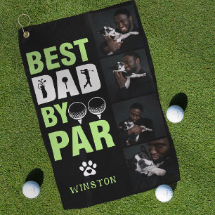 Aangepaste hondenfotocollage Beste papa op par  Golfhanddoek