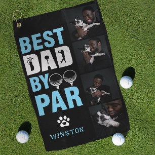 Aangepaste hondenfotocollage Beste papa volgens pa Golfhanddoek