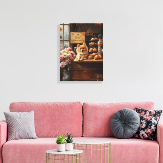 Aangepaste hondennaam Franse bakkerij Pommerse hon Canvas Afdruk (Insitu (Woonkamer))