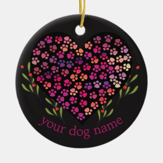 Aangepaste hondennaam, honden poot hart bladeren keramisch ornament (Voorkant)