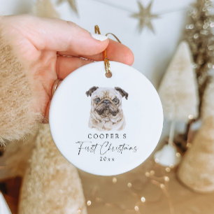 Aangepaste hondennaam Pug Lover Mijn eerste kerst Keramisch Ornament