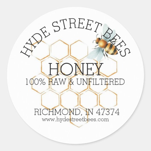 Aangepaste Honey Jar Label Bewerkbare Ronde Bij St (Voorkant)