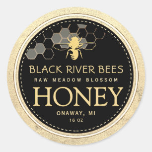 Aangepaste honingraat Bee Raw Honey Yellow Border Ronde Sticker