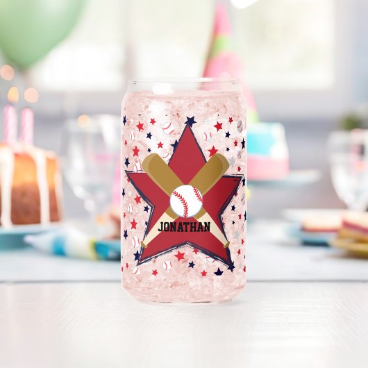 Aangepaste honkbal ballen en sterren op wit blikvorm glas (Insitu (Verjaardag))