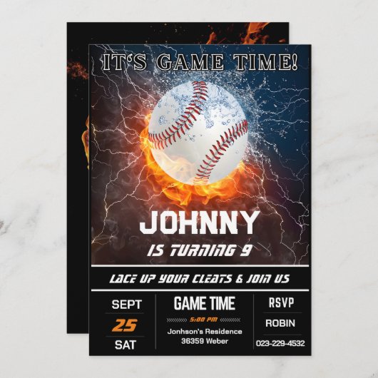 Aangepaste honkbal verjaardagsfeestuitnodiging kaart (Voorkant / Achterkant)