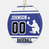 Aangepaste honkbalvanger | Donkerblauw en zwart Keramisch Ornament (Links)