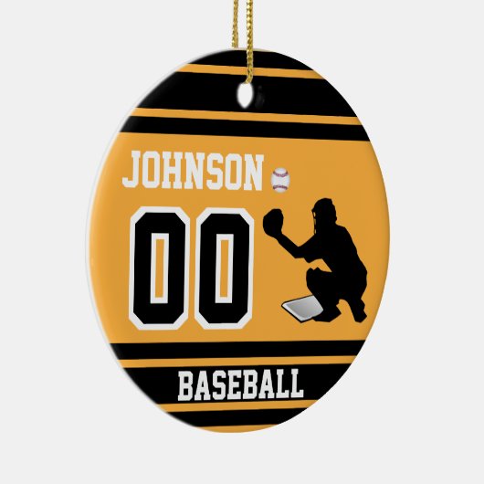 Aangepaste honkbalvanger | Goud en zwart Keramisch Ornament (Rechts)