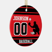 Aangepaste honkbalvanger | Rood en zwart Keramisch Ornament (Rechts)