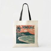 Aangepaste Honolulu Waikiki Diamond Head Retro Rei Tote Bag (Voorkant)