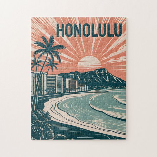 Aangepaste Honolulu Waikiki Travel Landmark Retro  Legpuzzel (Verticaal)