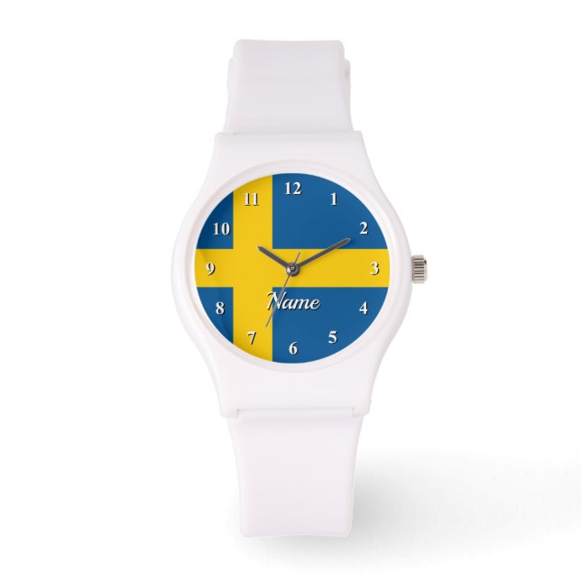 Aangepaste horloge met Zweedse vlag van Zweden (Voorkant)