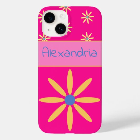 Aangepaste Hot Pink Retro Bloem Case-Mate iPhone Case (Achterkant)