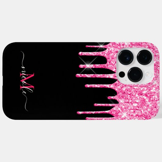 Aangepaste hotroze zwarte glitter budgettas iPhone Case-Mate iPhone Case (Achterkant (horizontaal))