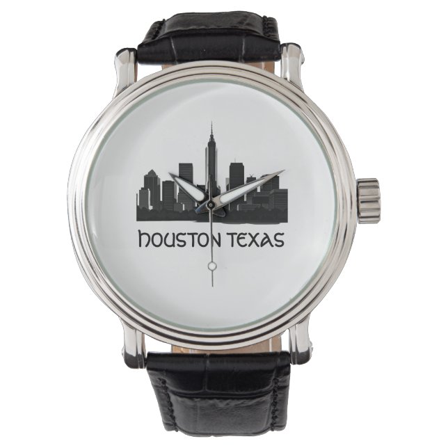 Aangepaste Houston Texas Skyline Horloge (Voorkant)