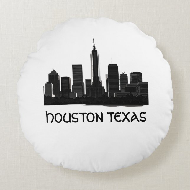 Aangepaste Houston Texas Skyline Rond Kussen (Voorkant)