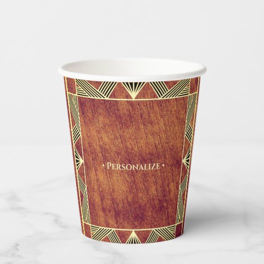 Aangepaste houtbruine bijtende en vrolijke bruinko papieren bekers (Achterkant)